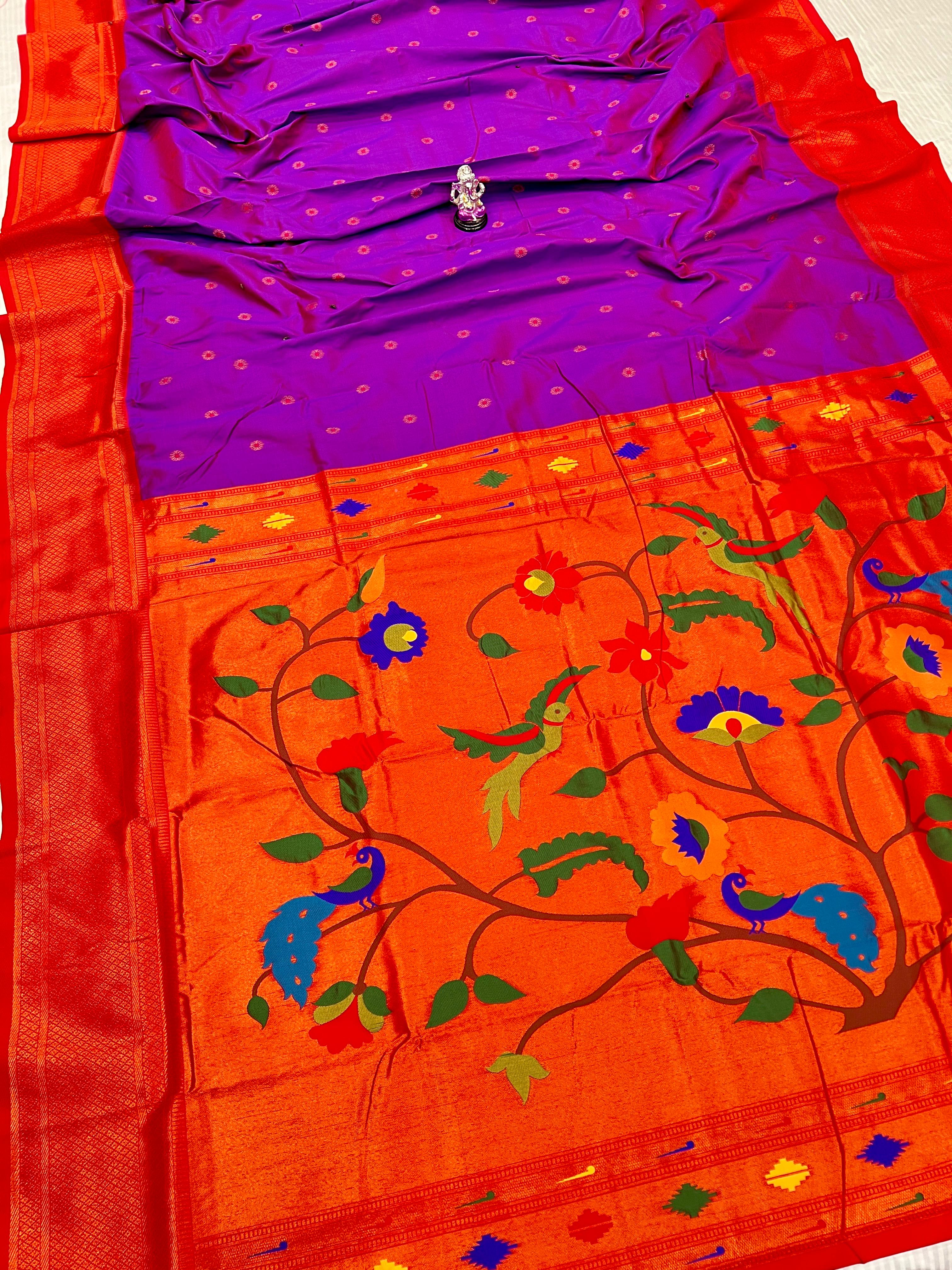 Kadiyal Paithani Premium Katan Silk Saree with Meena Butti & Contrast Zari Blouse