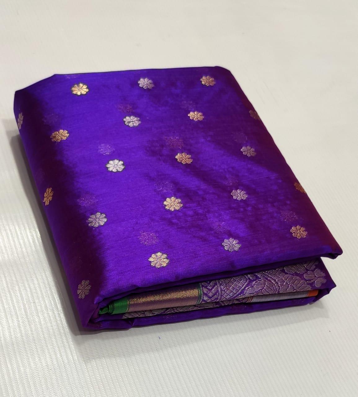Chanderi Handloom Pattu Silk Saree – Ghani Butta, Meenakari Border & Taraz Pallu