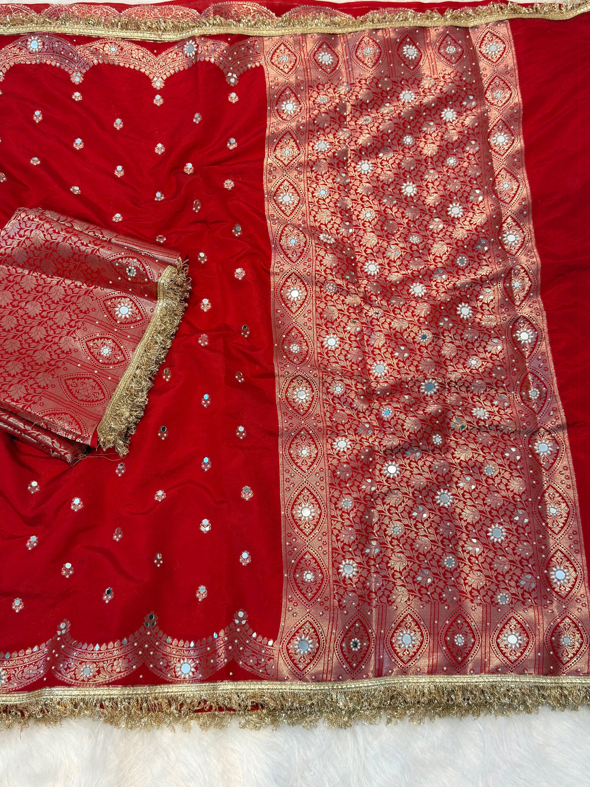 Elegant Soft Chiniya Katan Silk Saree with Mirror & Stone Work