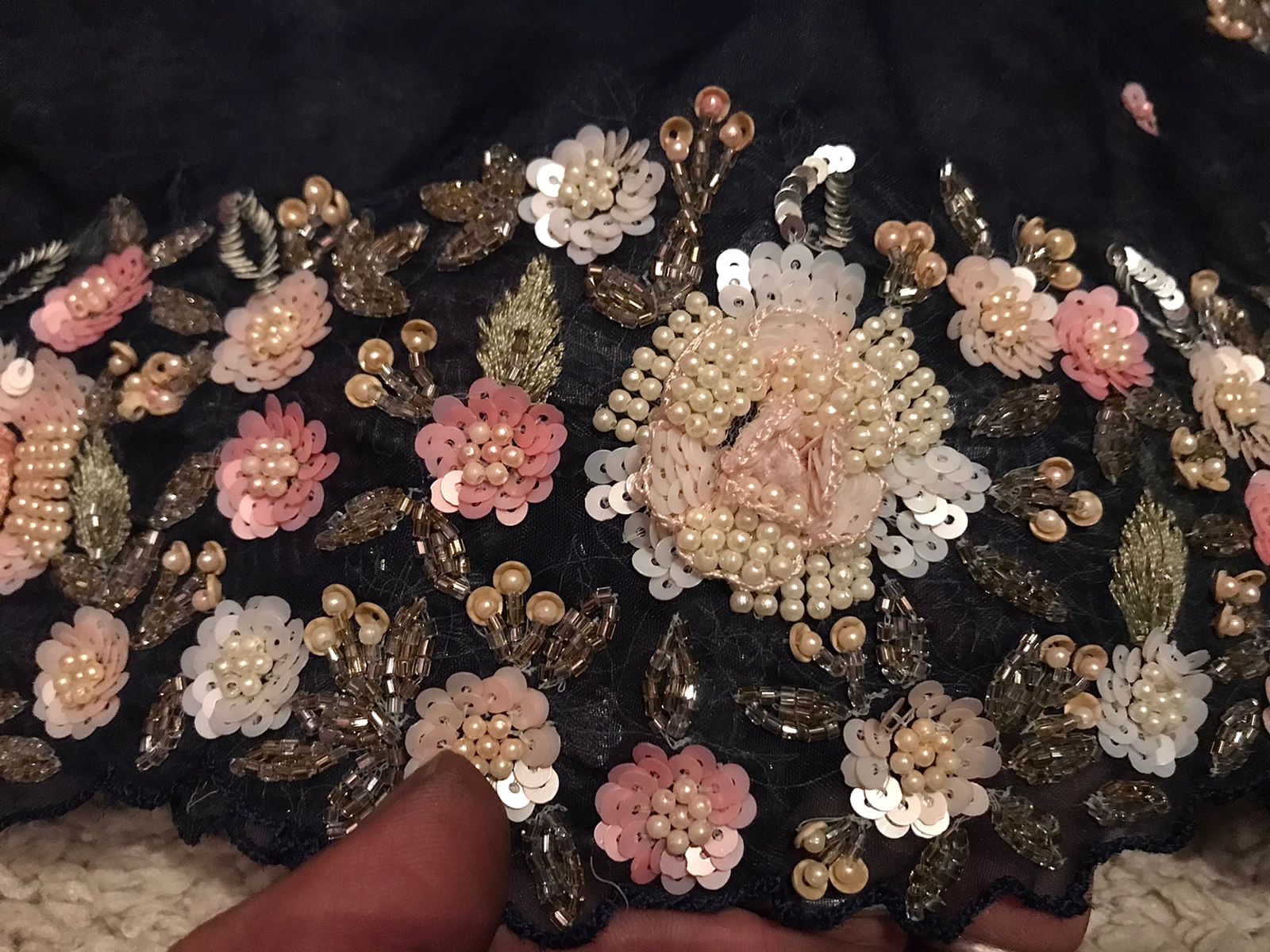 Navy Blue Premium Pure Organza Silk Saree with Resham & Pearl Sequins Handwork