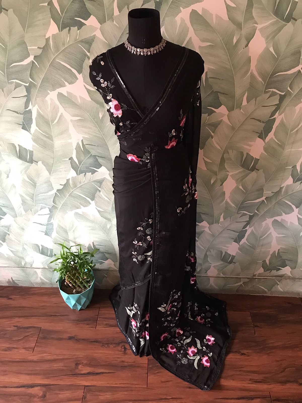 Black Beauty Premium Georgette Silk Handwork Saree