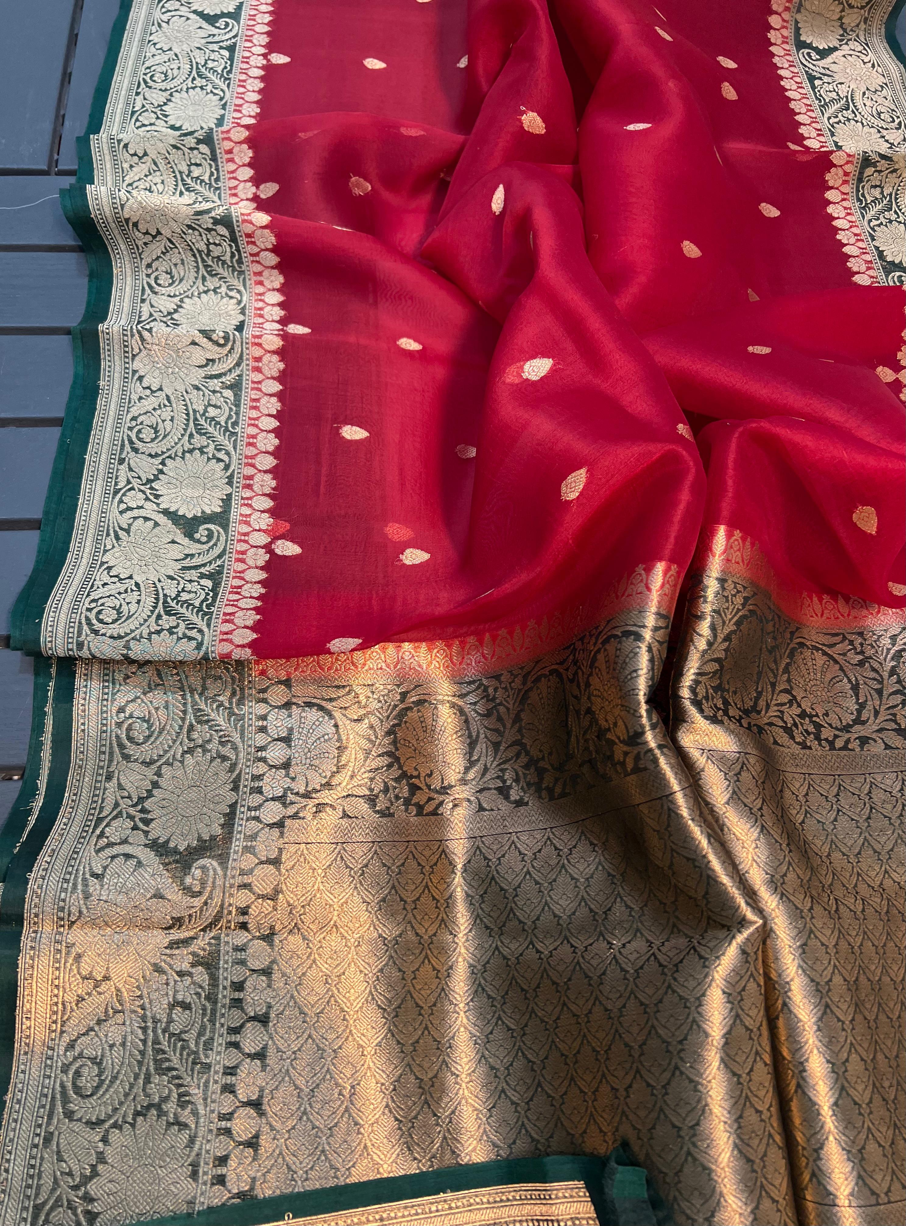Beautiful Banaras Handloom Pure Kora Silk Kadhuwa Woven Sarees