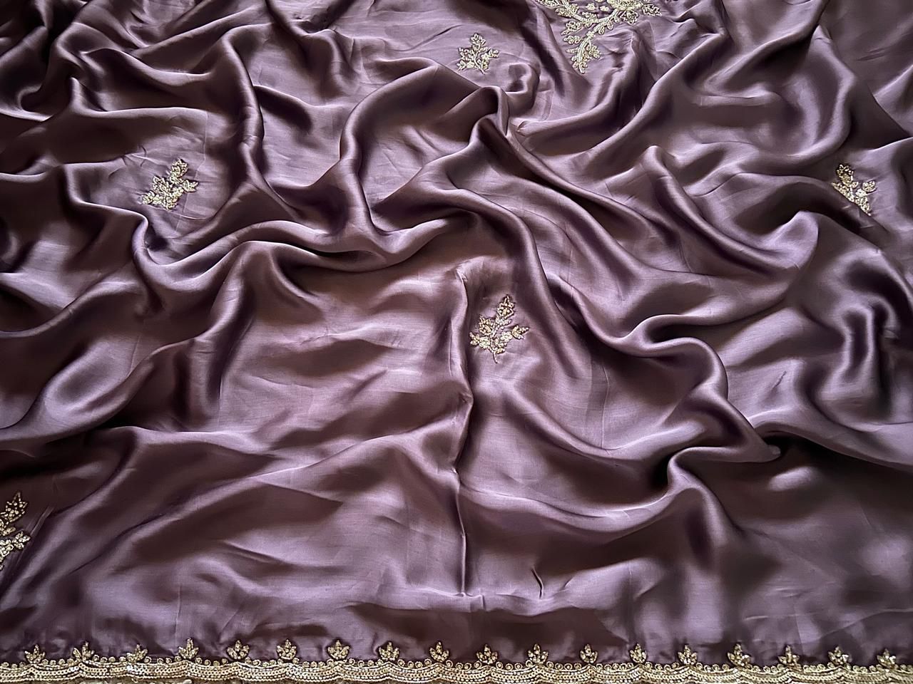 Premium Satin Silk Saree with Sequins & Stone Cut-Daana Handwork