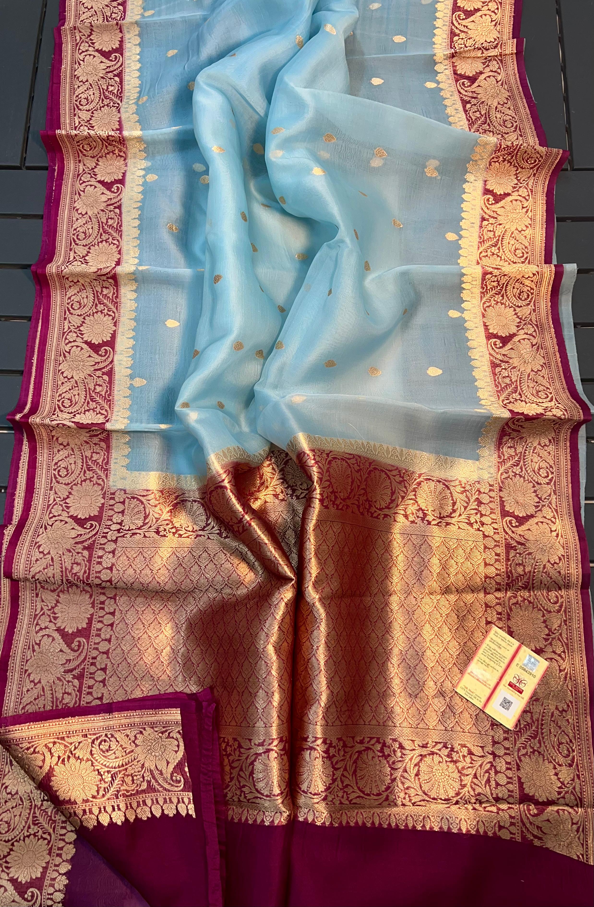 Beautiful Banaras Handloom Pure Kora Silk Kadhuwa Woven Sarees