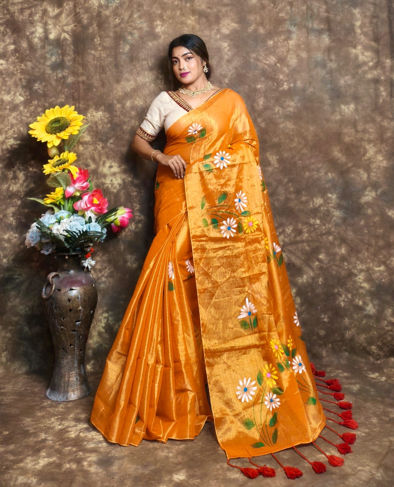 Exclusive Hand Painted Tissue Saree