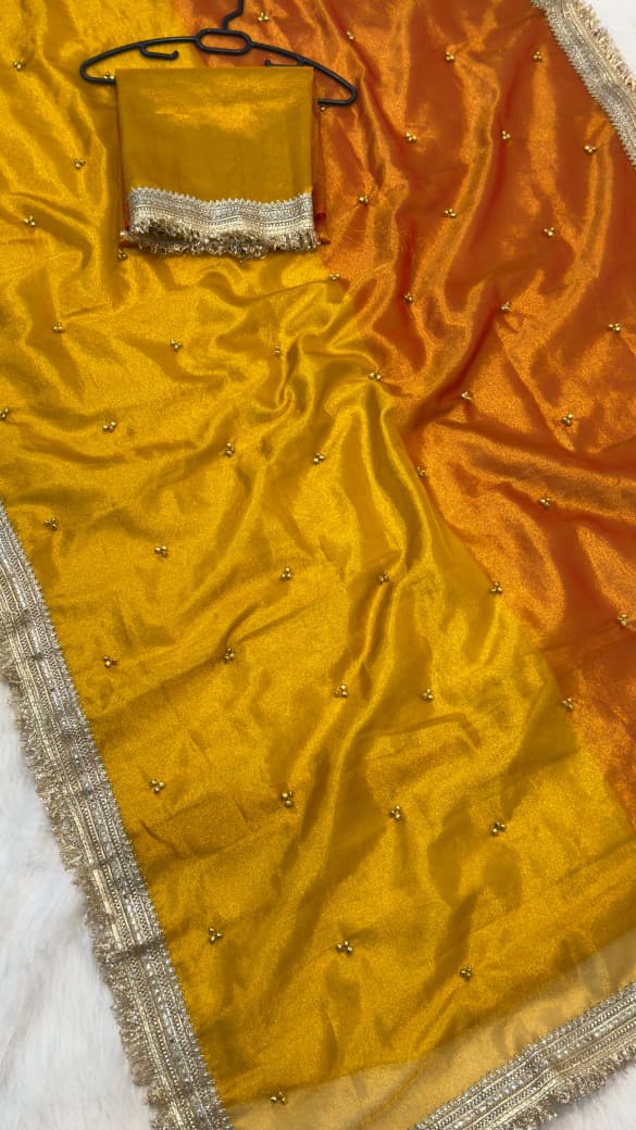 Banarasi Soft Tissue Silk Half & Half Shade Saree with Ghungroo Work