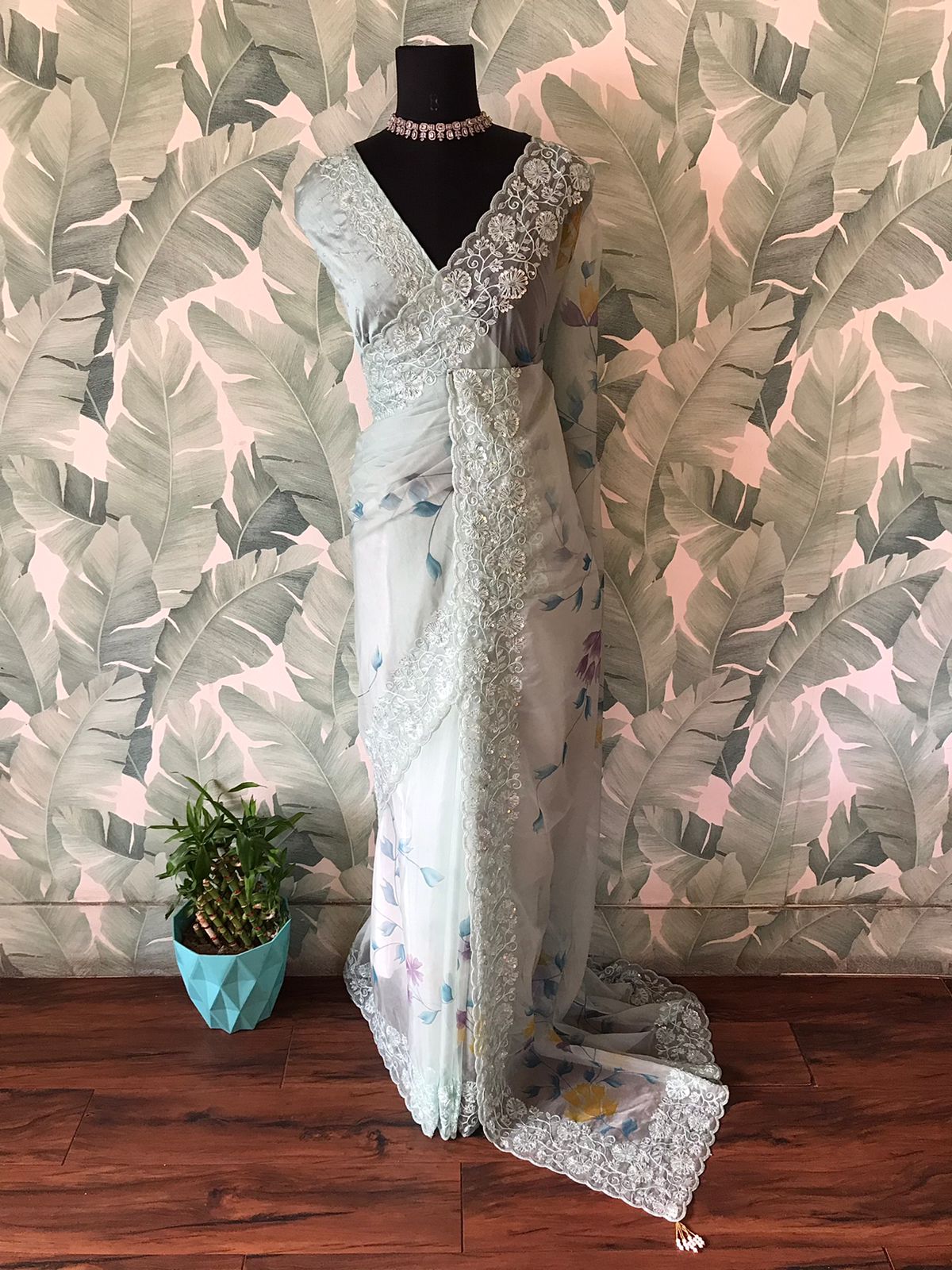 Premium Pure Organza Silk Handpainted & Handwork Saree