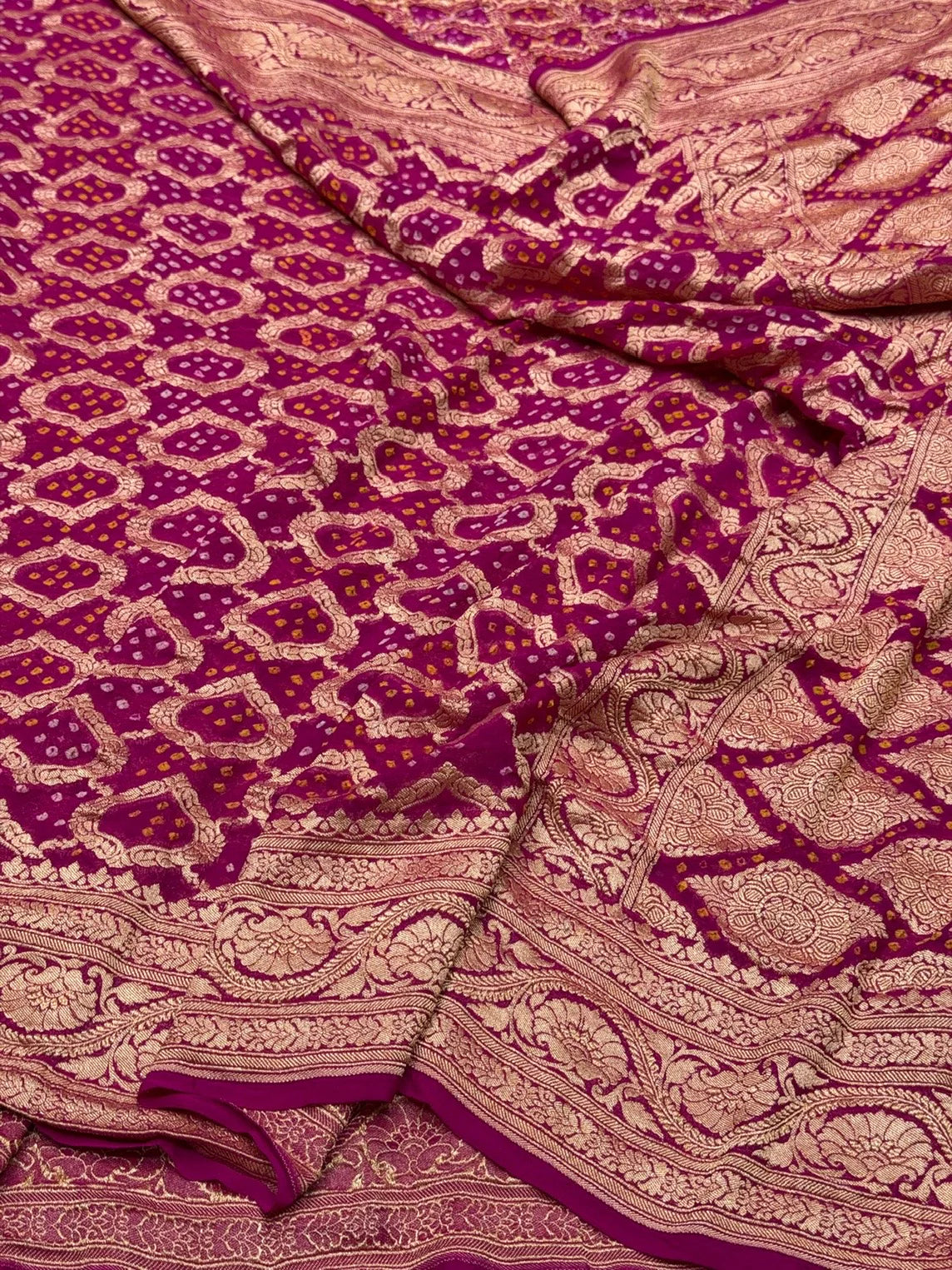 Rani Pink Banarasi Pure Bandhej Georgette Saree