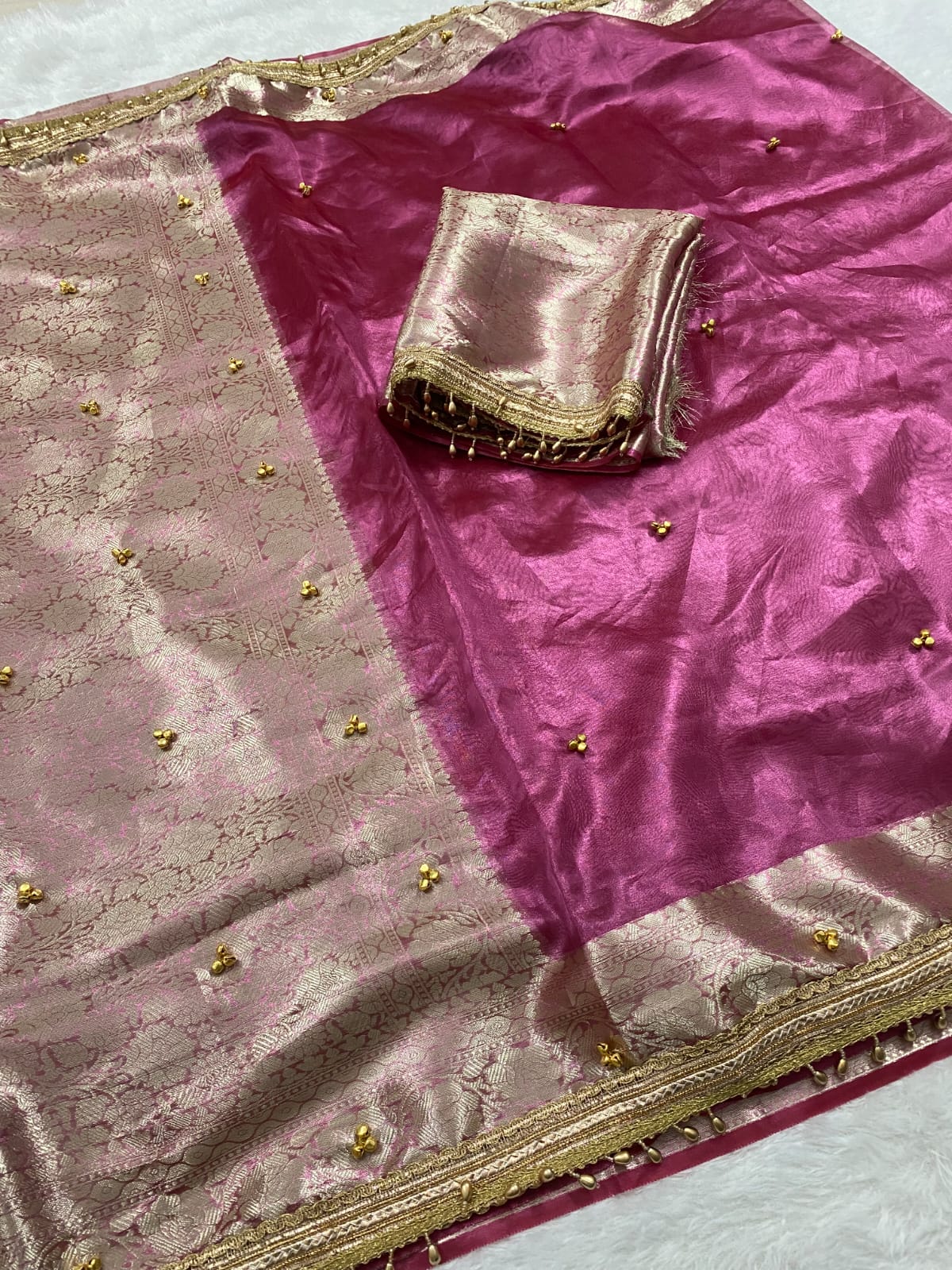 Trending Banarasi Tissue Silk Saree with Elegant Ghungroo Detailing