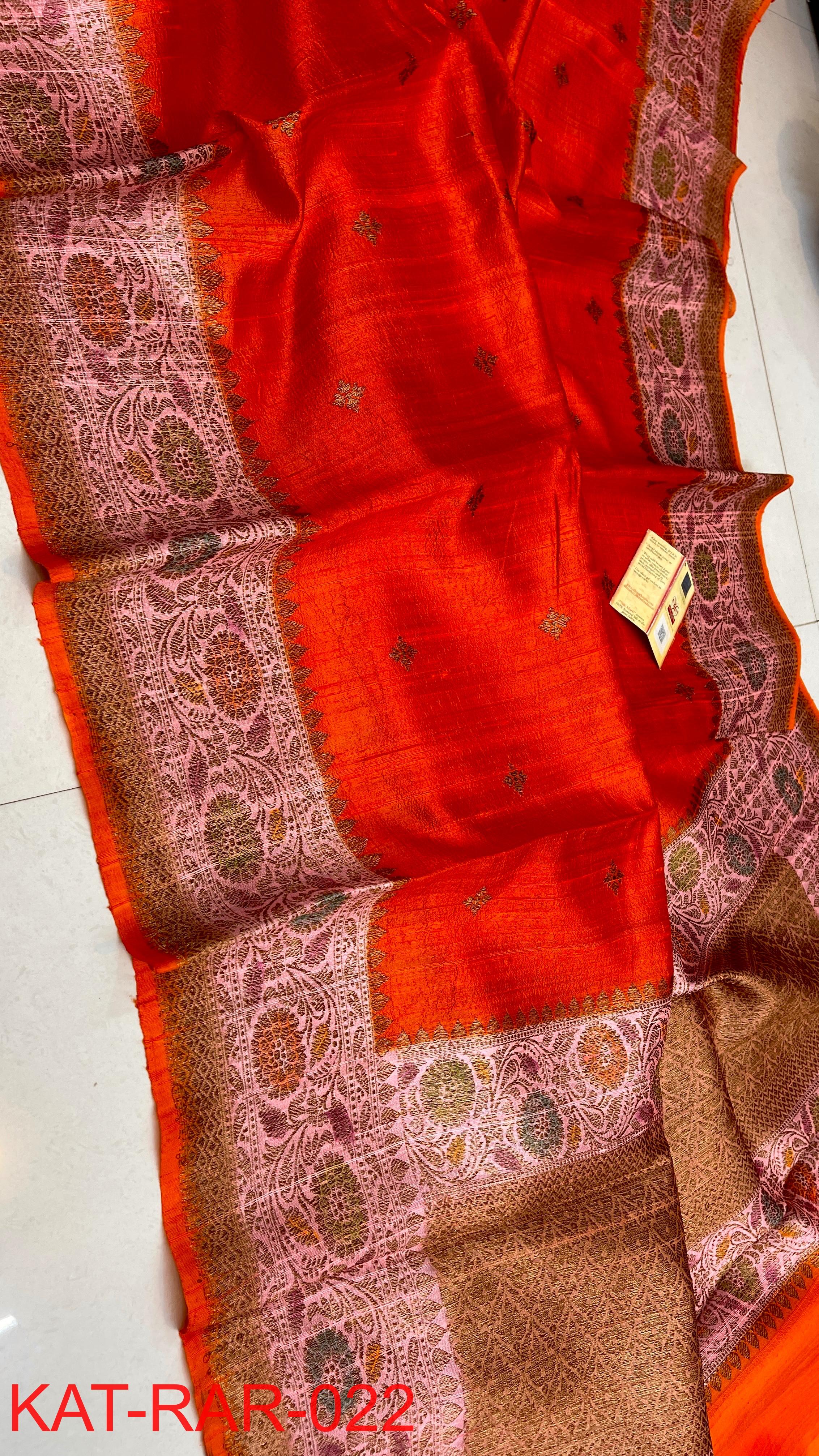 Exclusive Banarasi Raw Silk Handloom Saree – Handbrush Dye with Rich Pallu