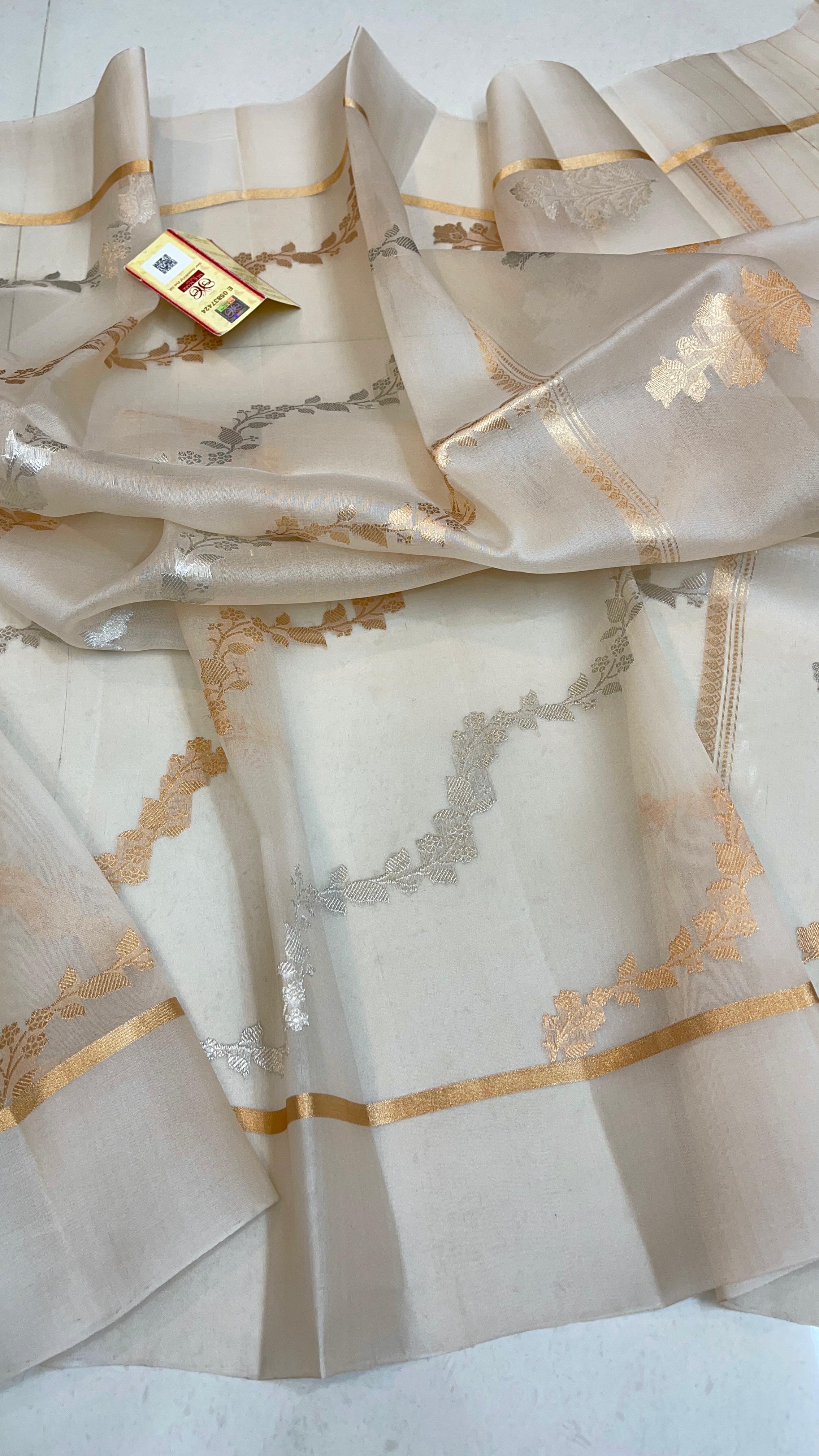 Banarasi Pure Handloom Kora Organza Silk Saree