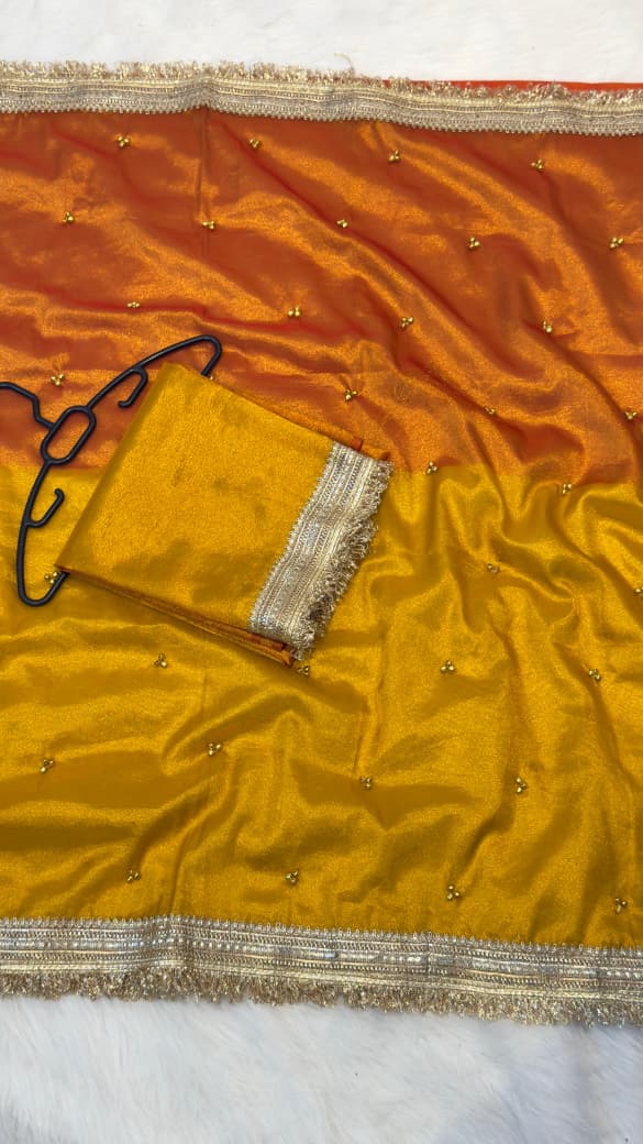 Banarasi Soft Tissue Silk Half & Half Shade Saree with Ghungroo Work