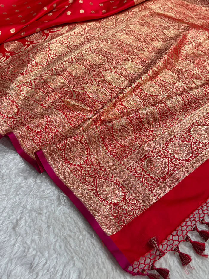 Royal Red Blended Satin Katan Silk Saree – A Statement of Timeless Elegance