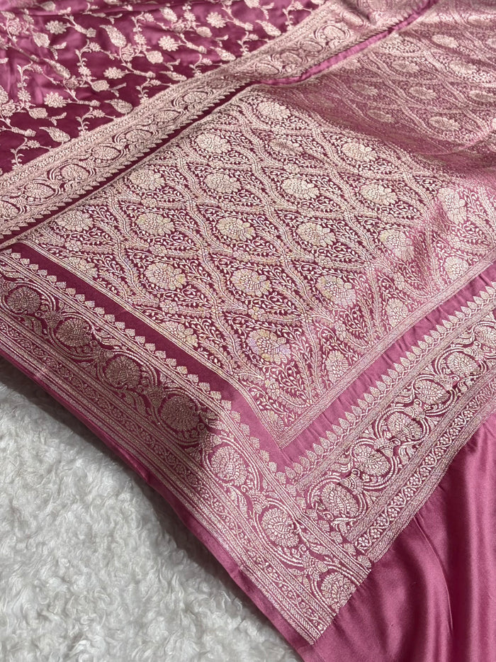 Elegant Mauve Pink Satin Mashru Silk Saree with Jaal Design
