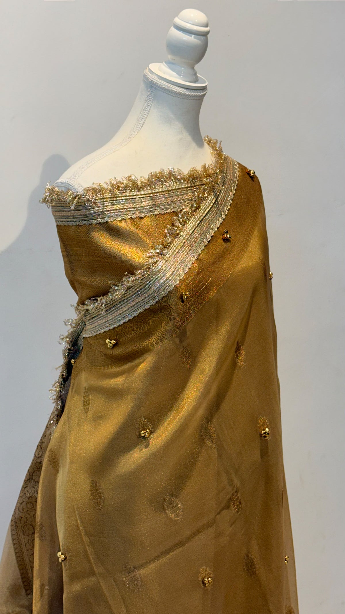 Trending Banarasi Copper Tissue Silk Saree with Ghungroo Work
