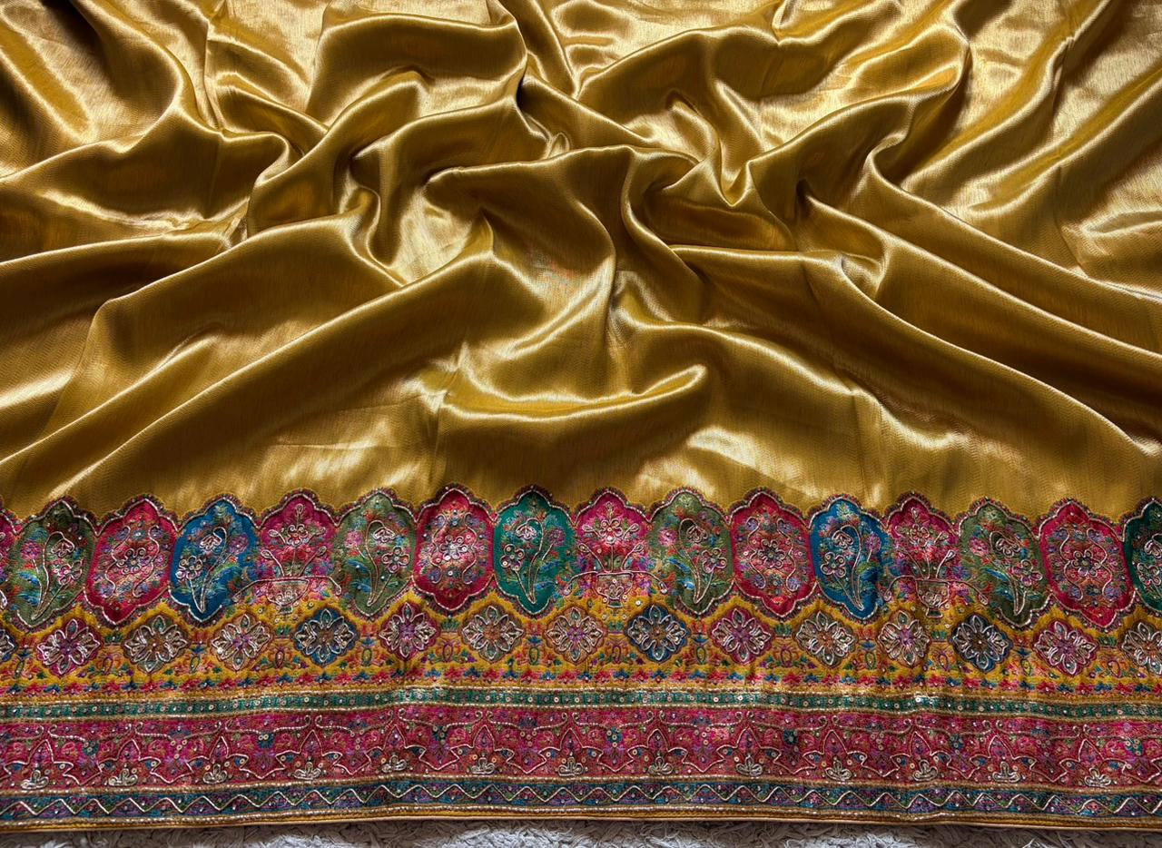 Heritage Kashmiri Pure Kani Silk Saree with Zari Weaving & Zardozi Handwork
