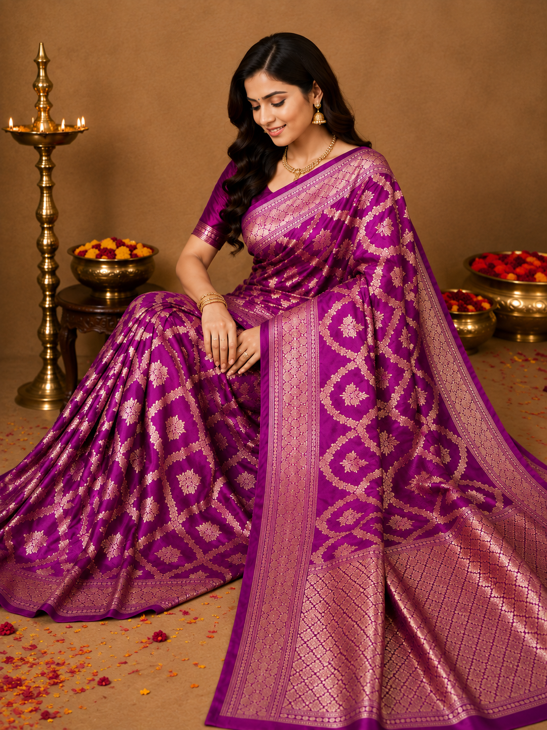 Royal Purple Pure Katan Silk Banarasi Zari Woven Saree with Rich Pallu