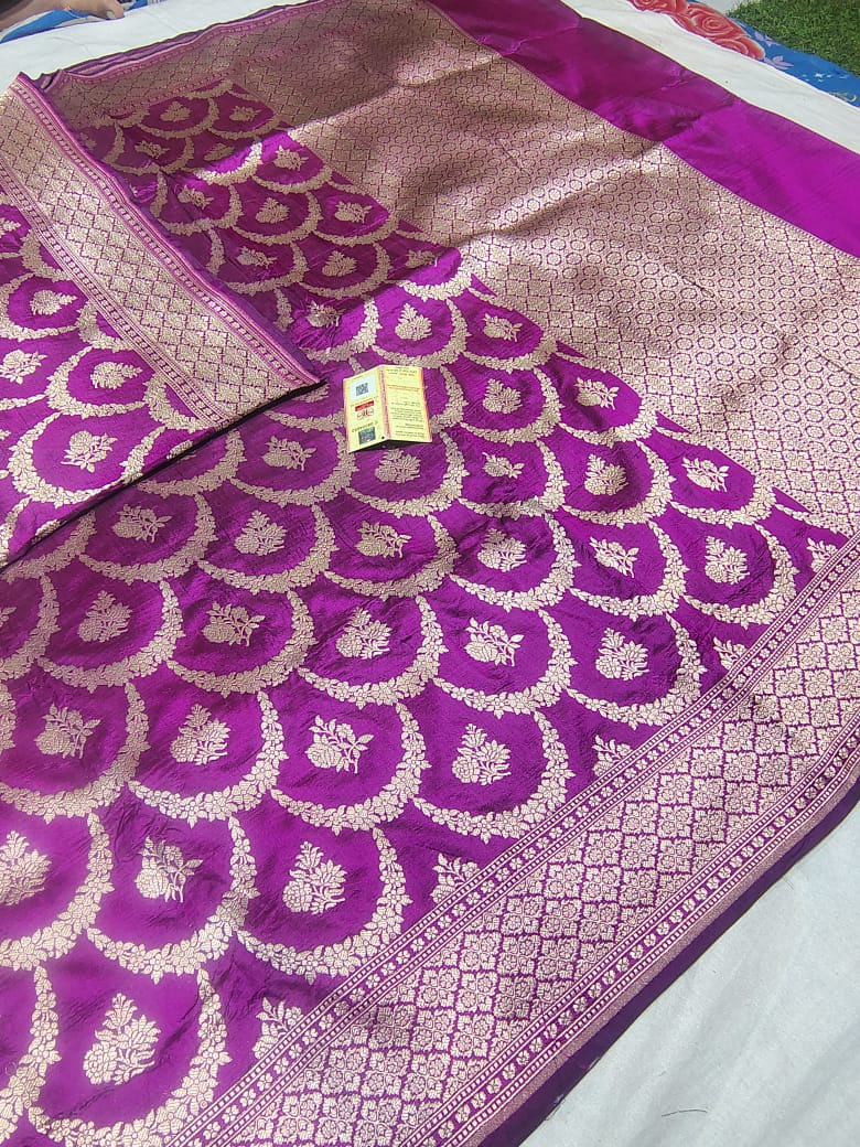 Royal Purple Pure Katan Silk Banarasi Zari Woven Saree with Rich Pallu