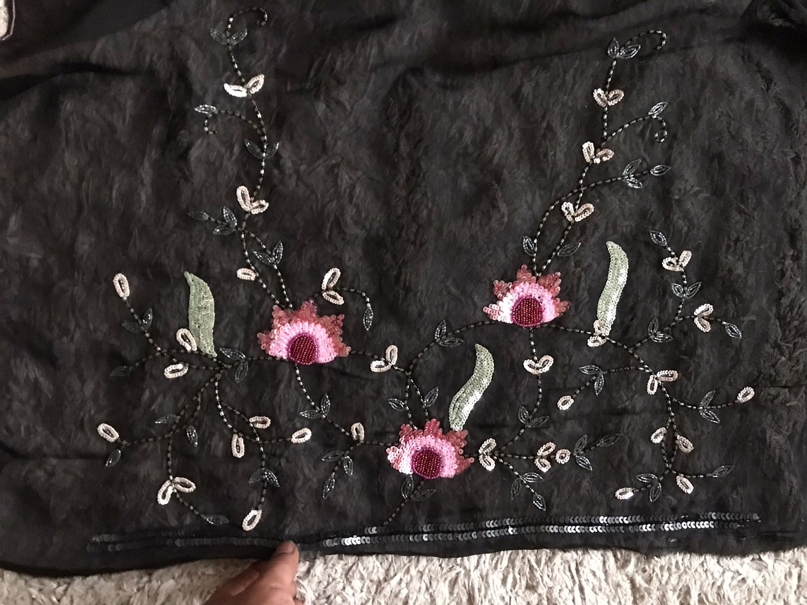 Black Beauty Premium Georgette Silk Handwork Saree