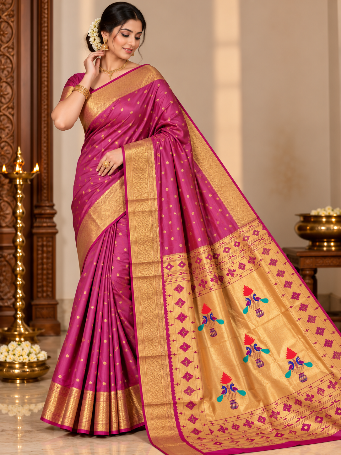 Royal Yeola Kalanjali Double Pallu Paithani Silk Saree