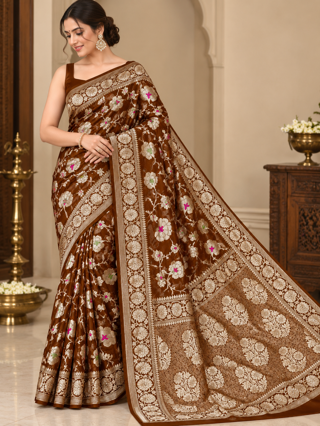Banarasi Meendar Woven Semi Georgette Silk Saree – Timeless Elegance