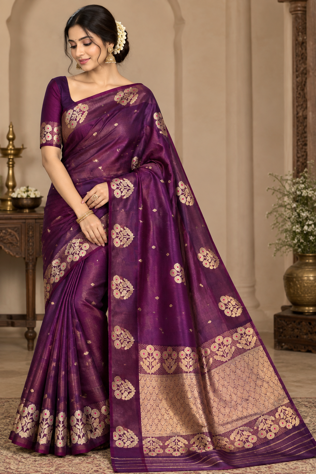 Banarasi Pure Kora Silk Handloom Kadhuwa Woven Sarees