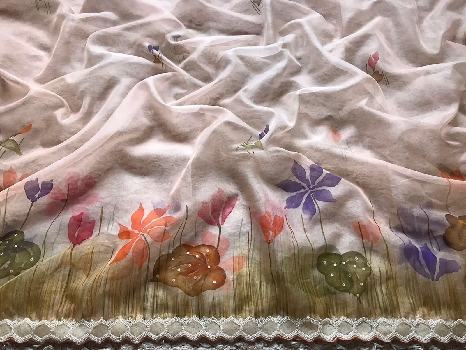 Soft Organza Silk Handpainted & Handwork Saree