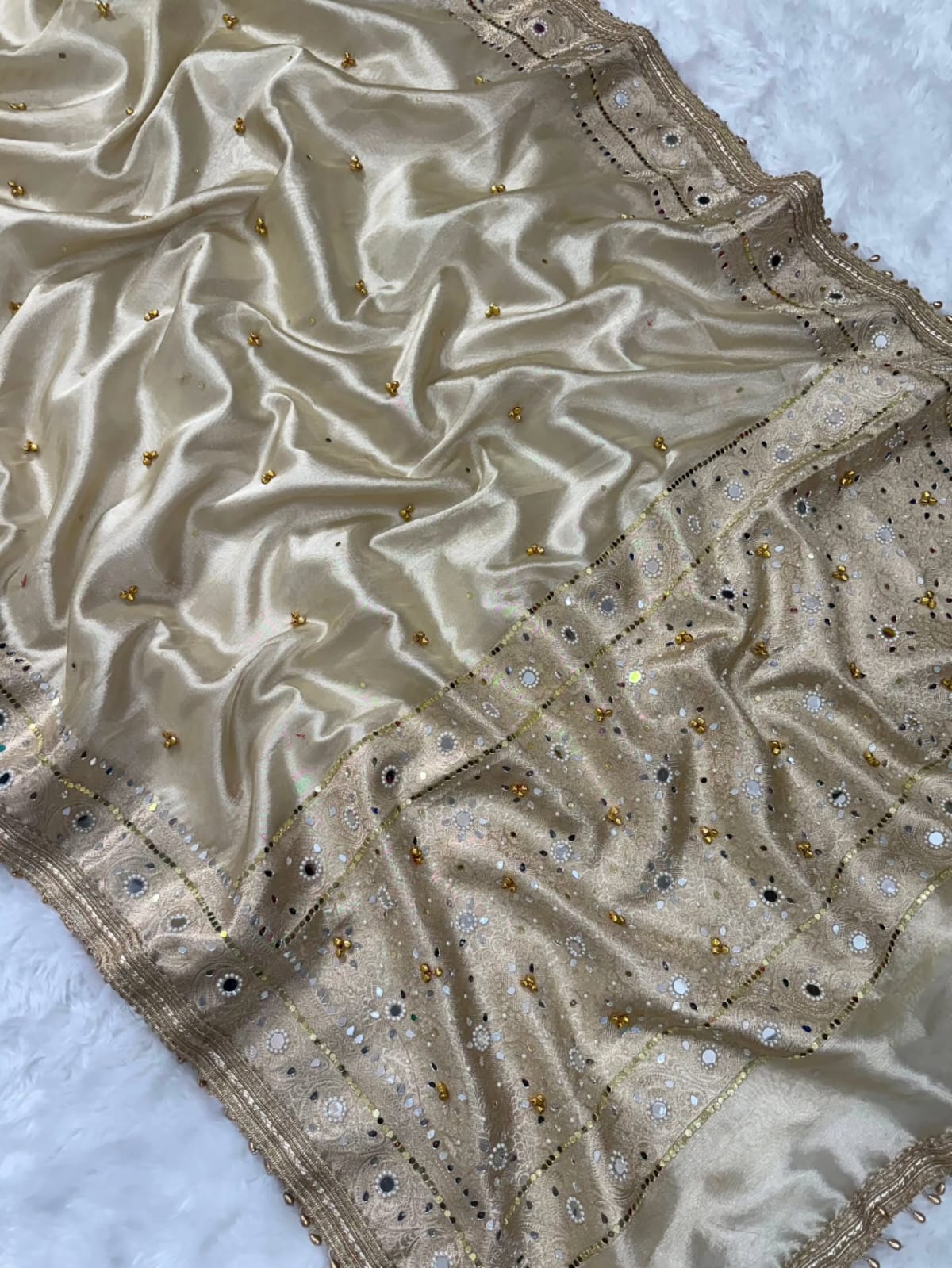 Premium Banarasi Tissue Silk Saree – Exquisite Mirror, Stone & Ghungroo Embellishments