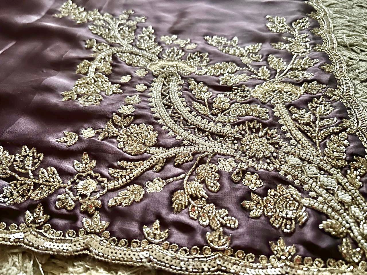 Premium Satin Silk Saree with Sequins & Stone Cut-Daana Handwork
