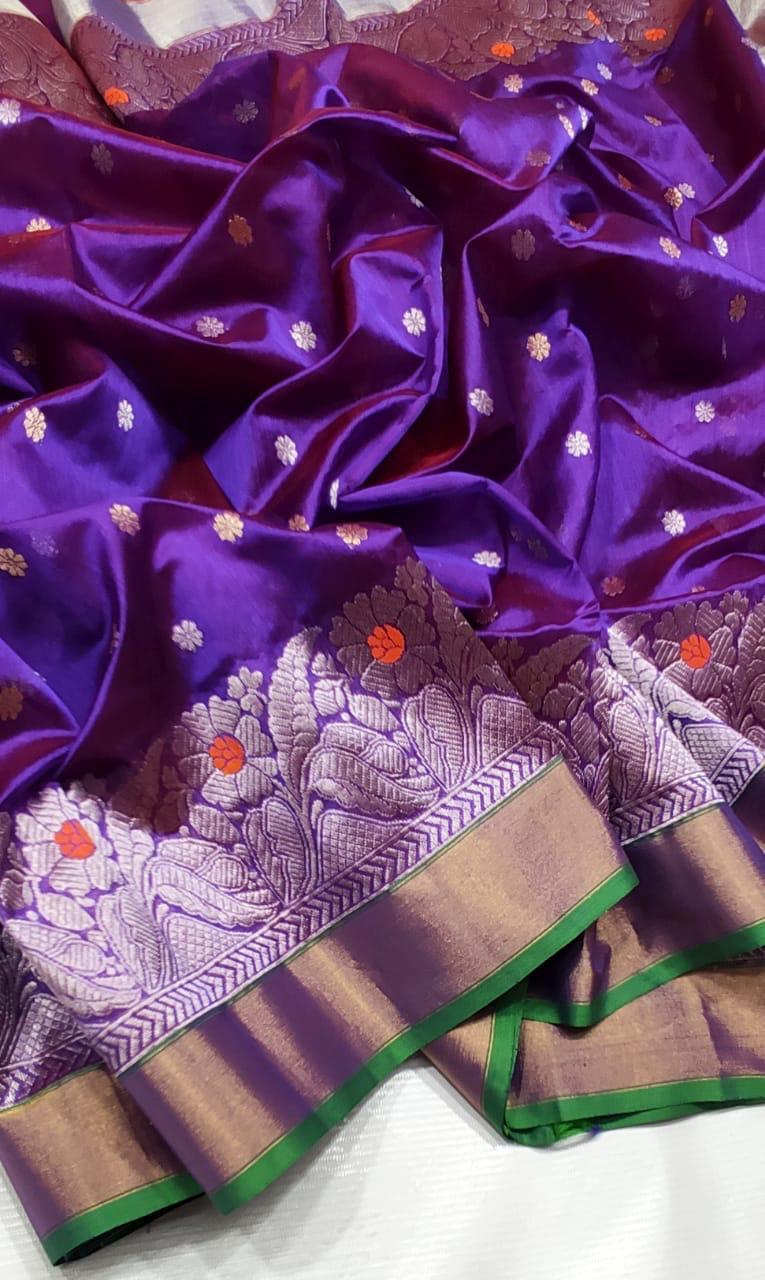 Chanderi Handloom Pattu Silk Saree – Ghani Butta, Meenakari Border & Taraz Pallu