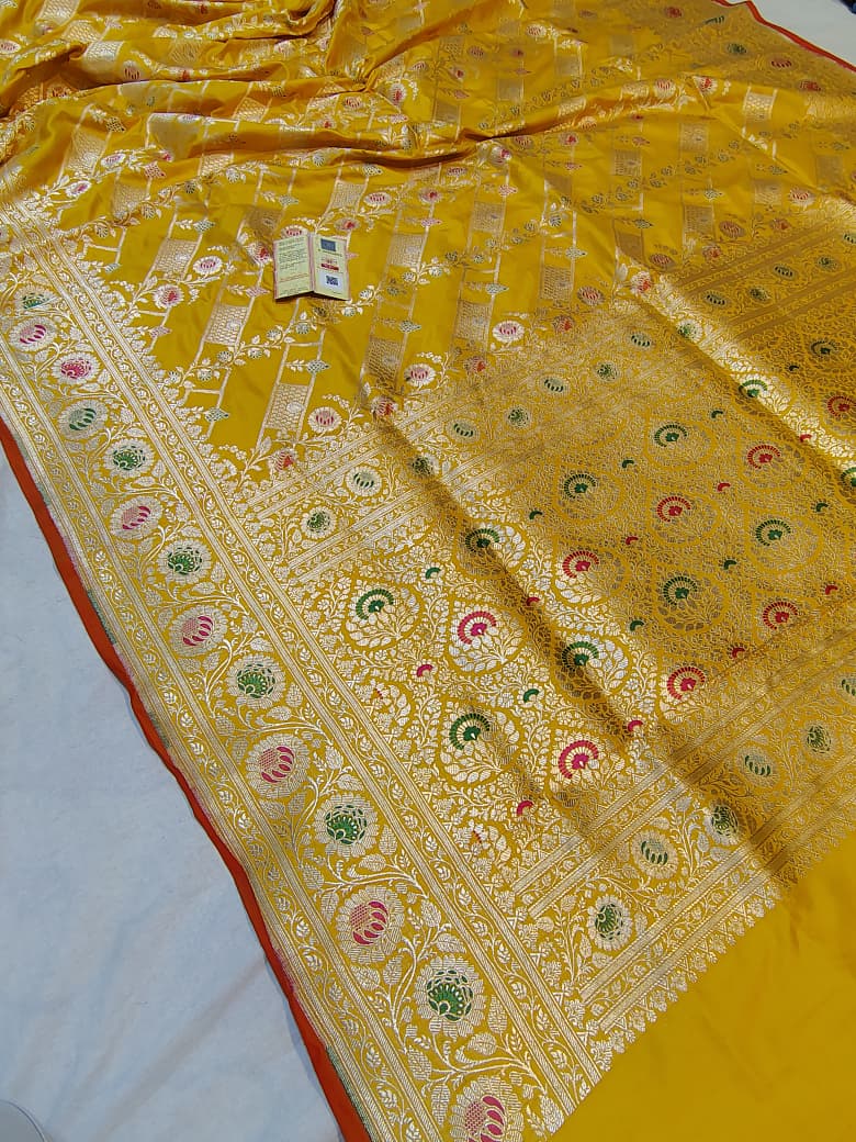 BEAUTIFUL PREMIUM MEENAKARI KATAN SILK BANARASI SAREE WITH INTRICATE ZARI WEAVING