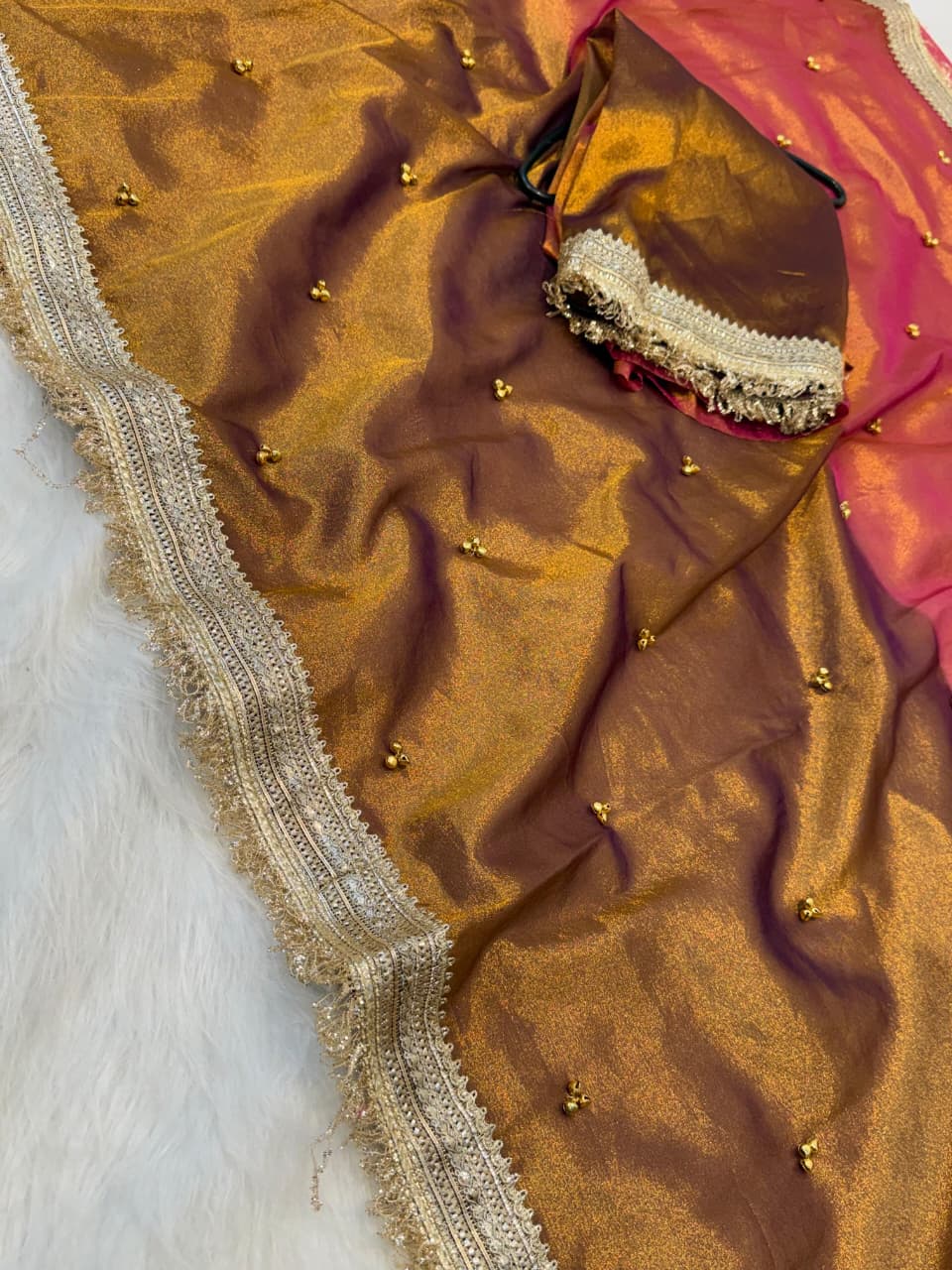 Banarasi Soft Tissue Silk Half & Half Shade Saree with Ghungroo Work
