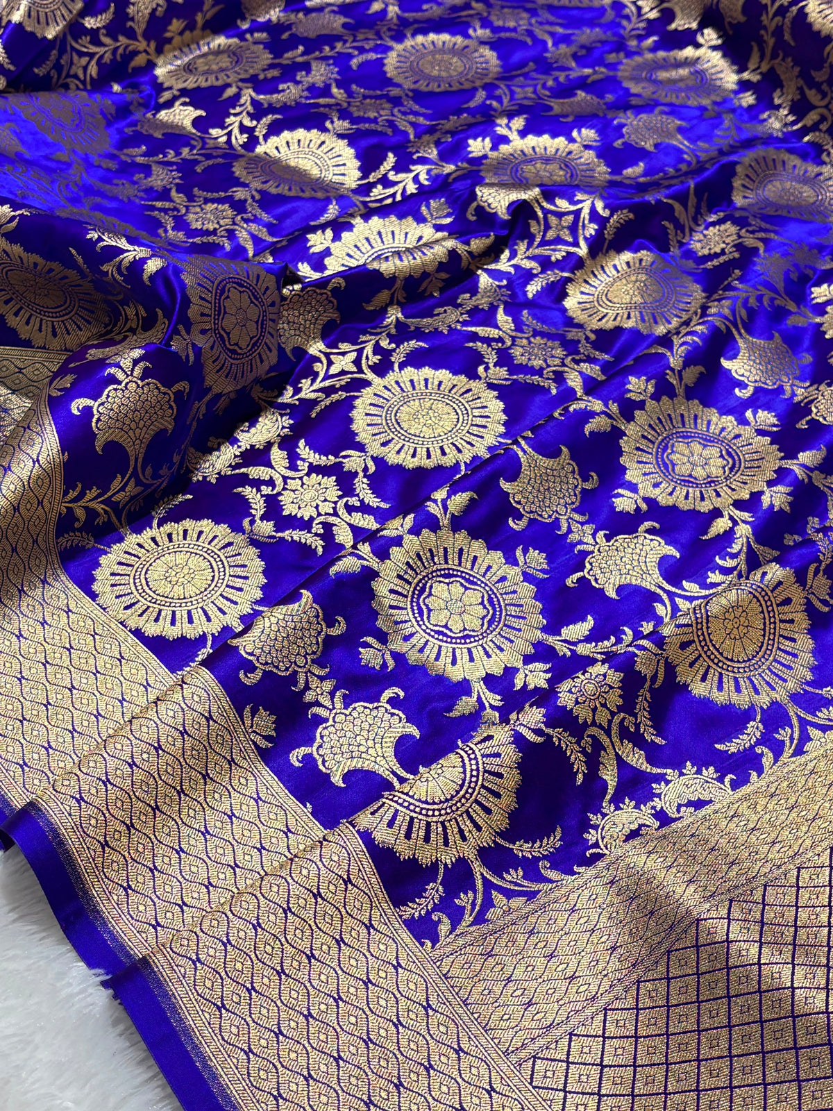 Banarasi Handloom Mashru Silk Saree with Golden Zari Jaal