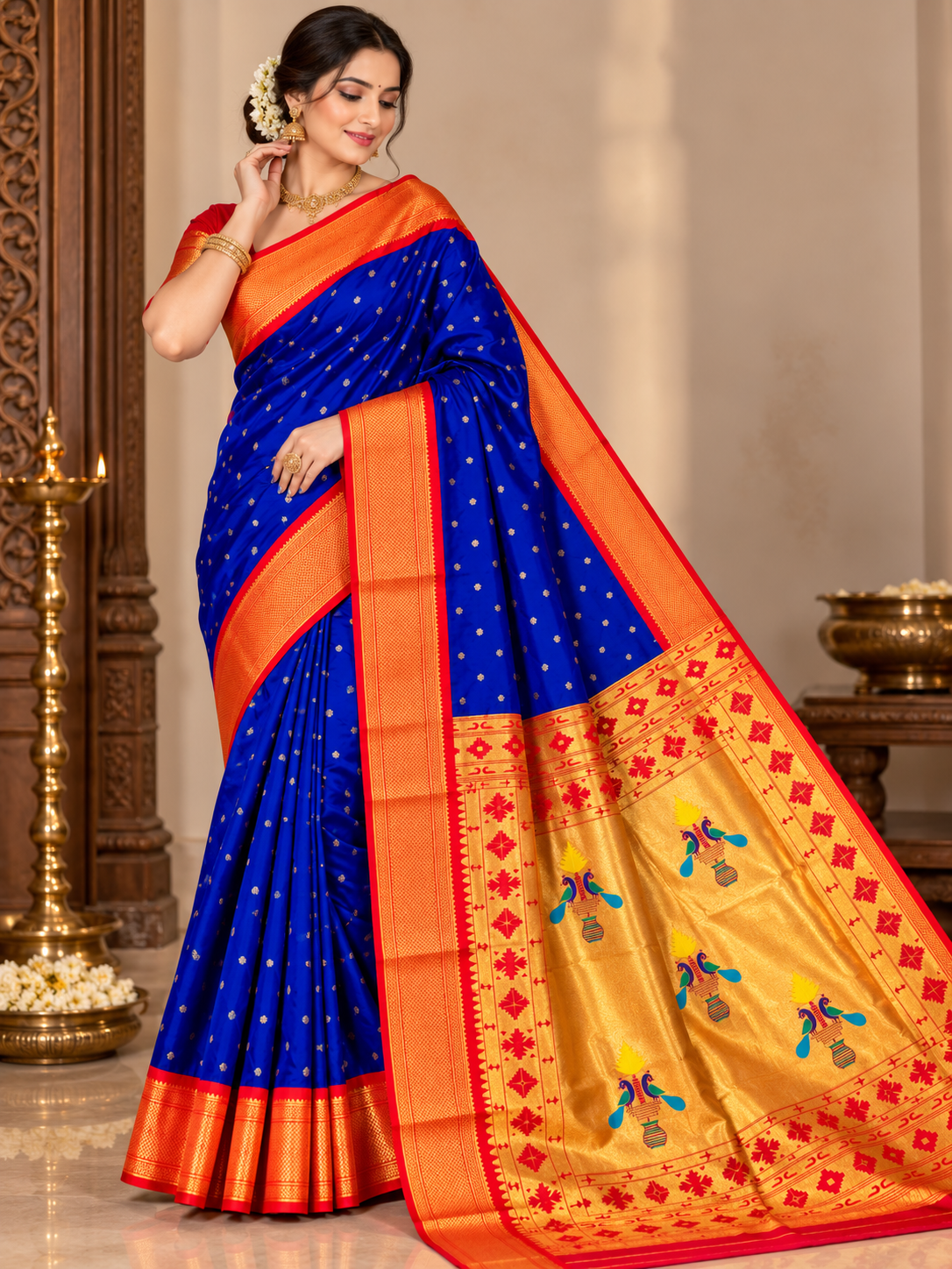 Royal Yeola Kalanjali Double Pallu Paithani Silk Saree