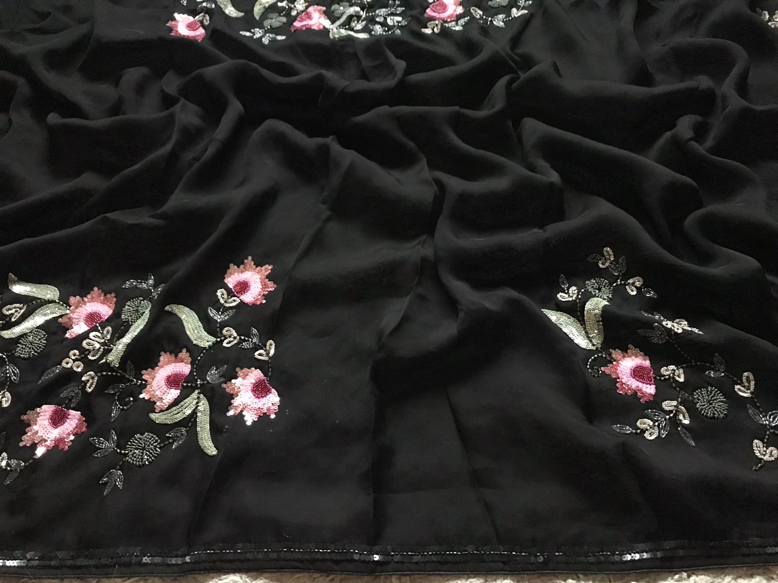 Black Beauty Premium Georgette Silk Handwork Saree