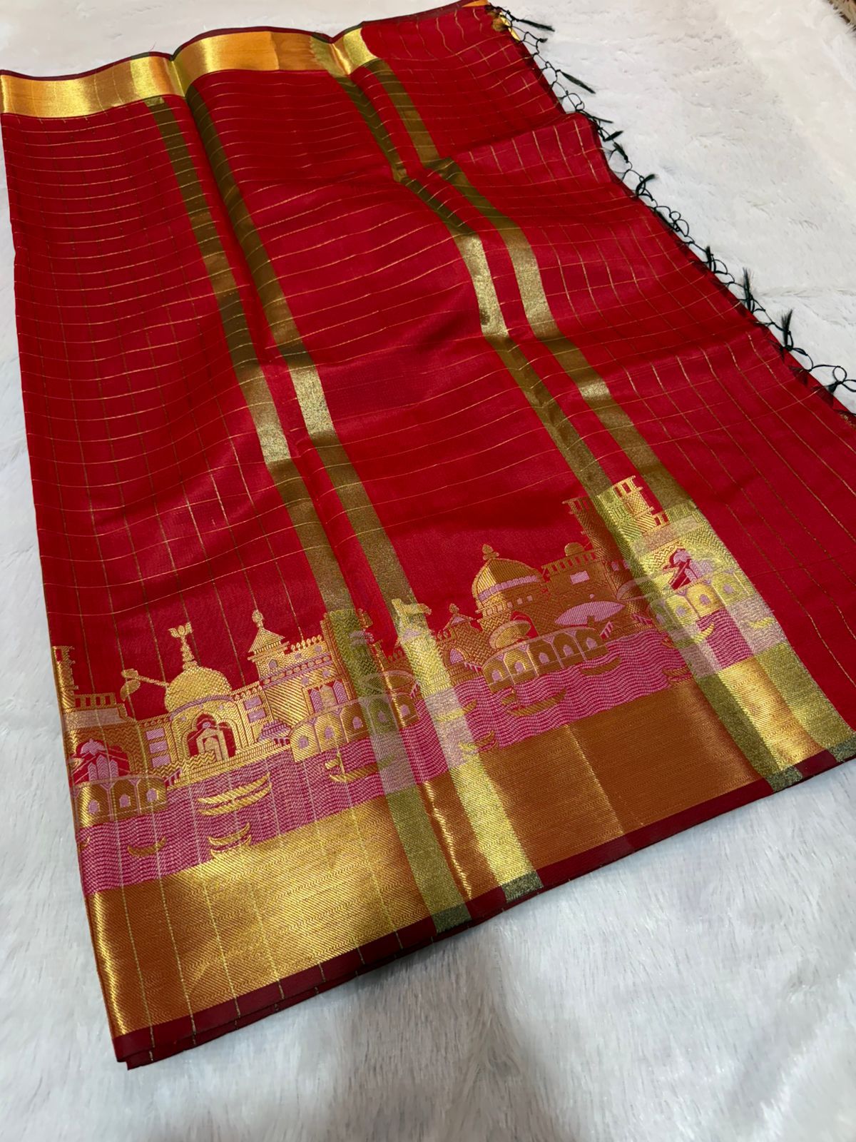 Premium Banarasi Semi Katan Silk Ganga Ghats Saree