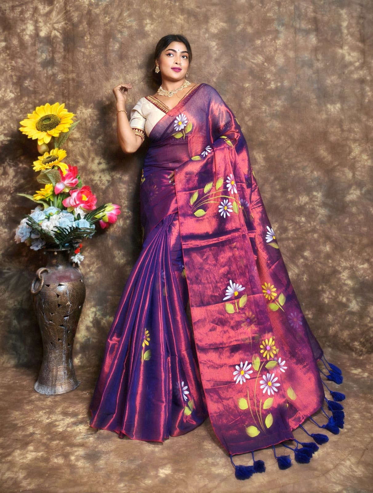 Exclusive Hand Painted Tissue Saree