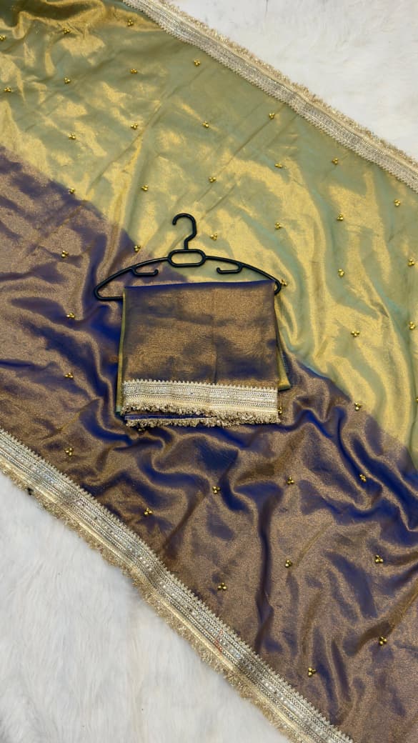 Banarasi Soft Tissue Silk Half & Half Shade Saree with Ghungroo Work