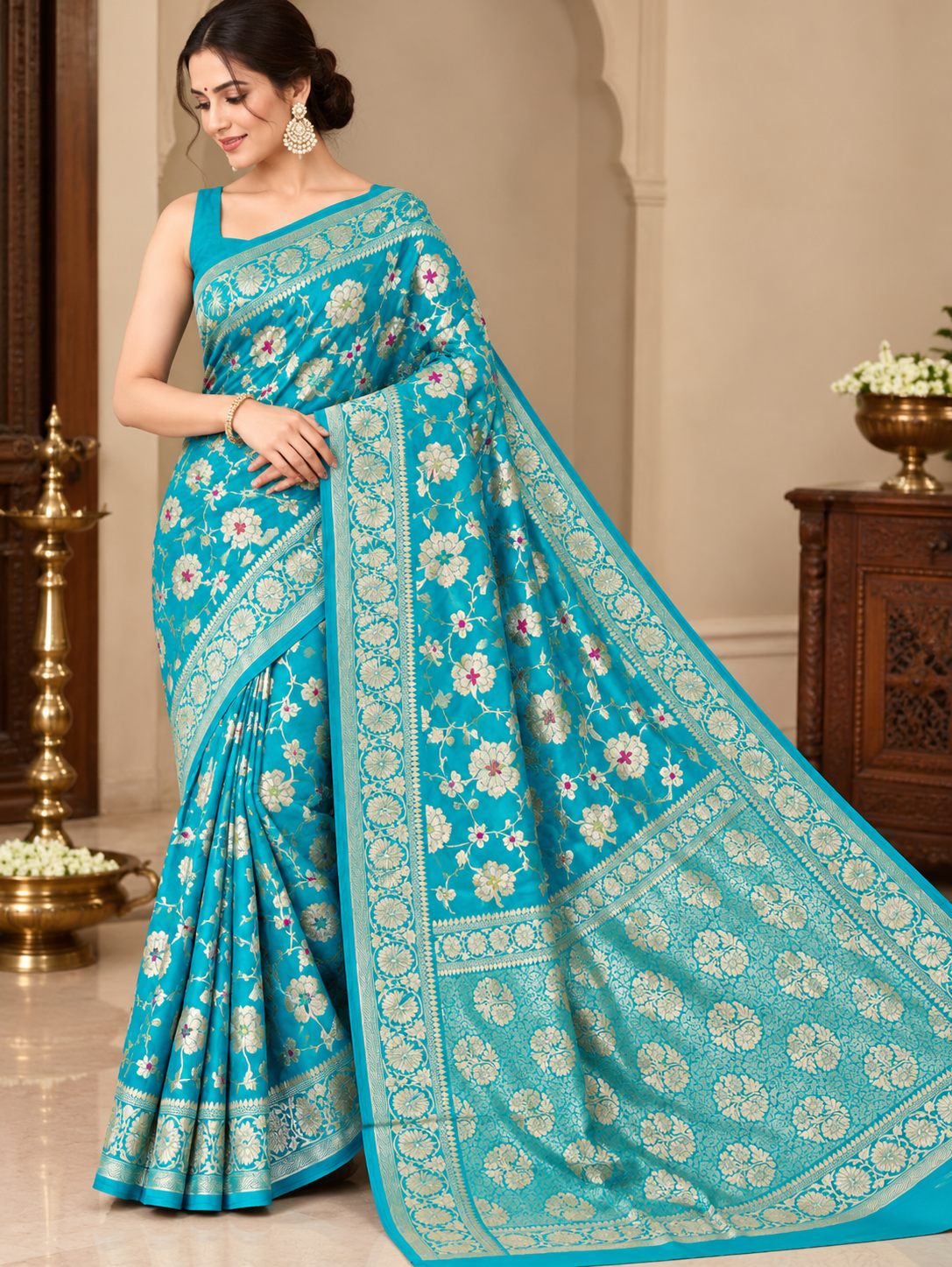 Banarasi Meendar Woven Semi Georgette Silk Saree – Timeless Elegance