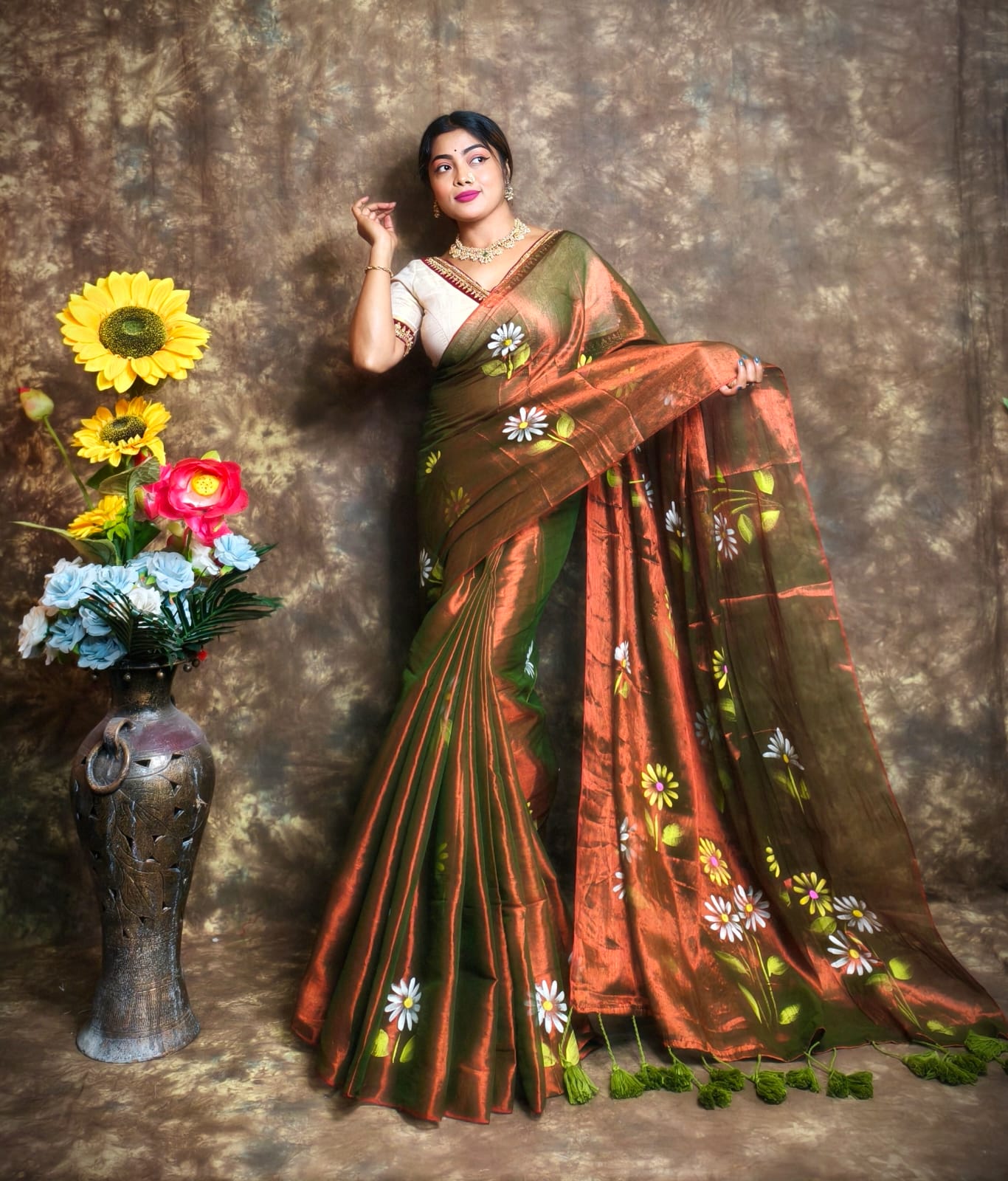 Exclusive Hand Painted Tissue Saree