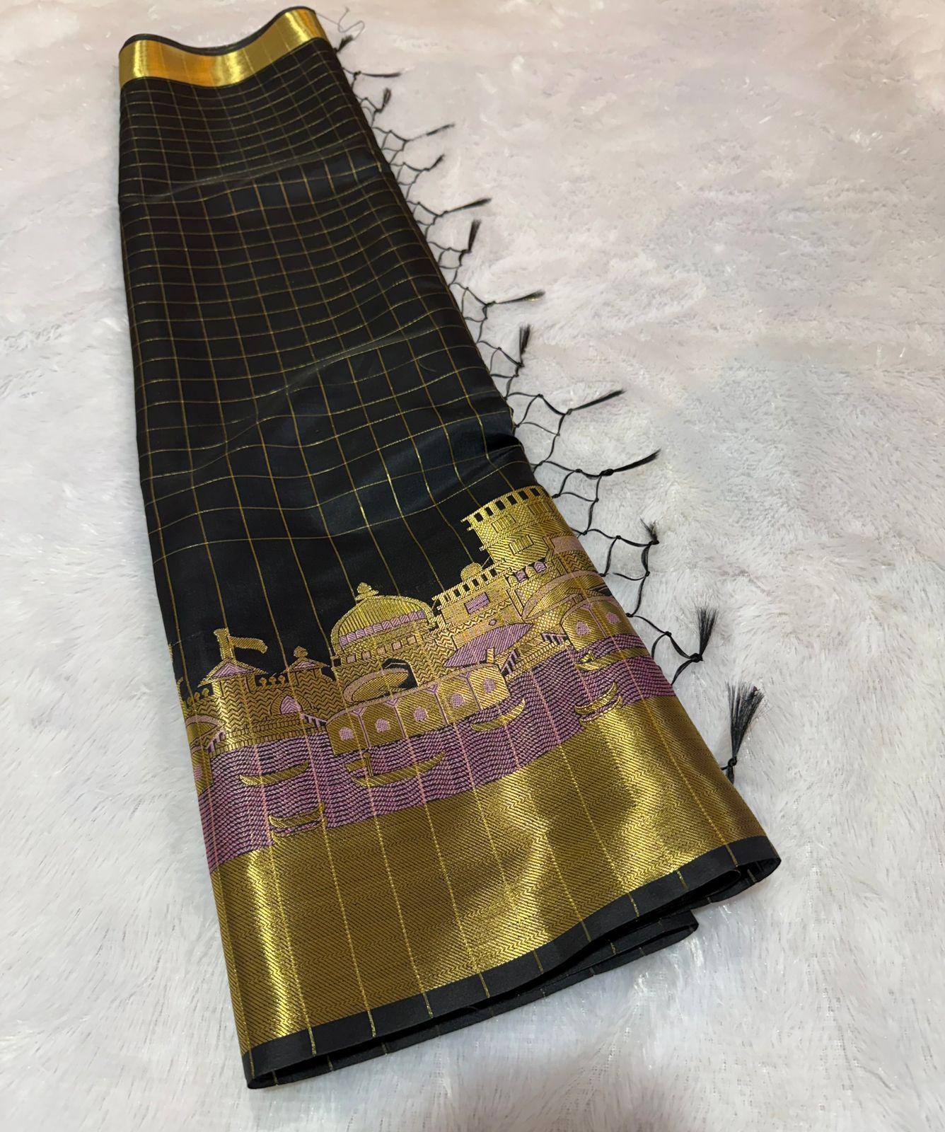 Premium Banarasi Semi Katan Silk Ganga Ghats Saree