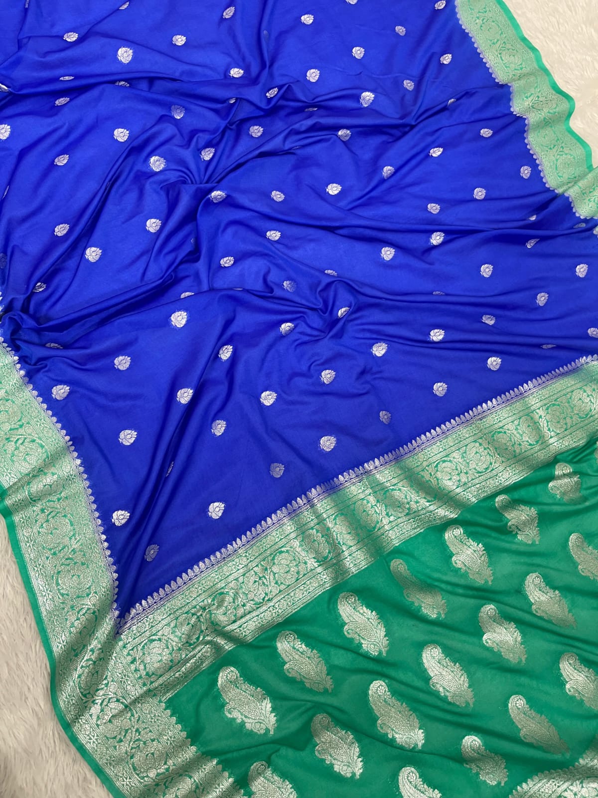 Banarasi Semi Georgette Silk Saree – Premium Silver Zari Woven Elegance