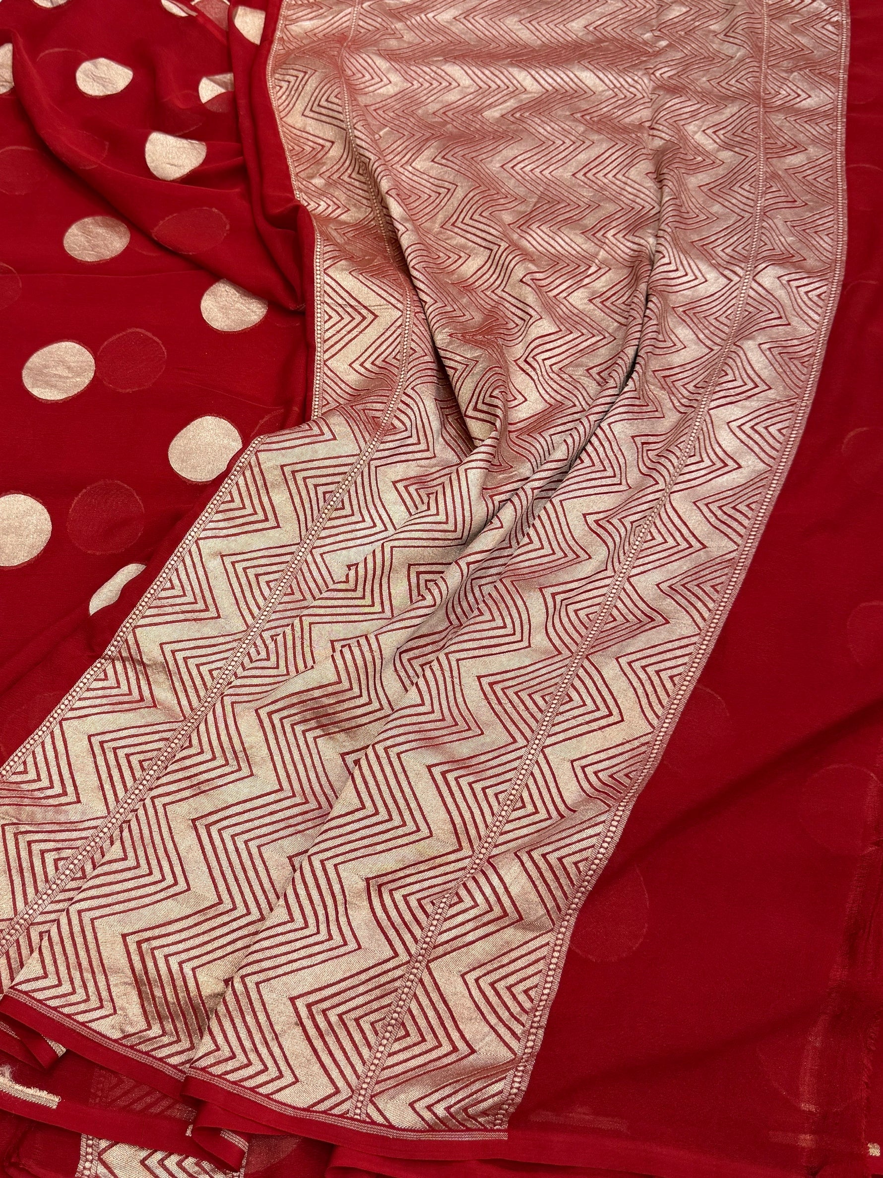 RED BANARASI PURE CHIFFON GEORGETTE SAREE