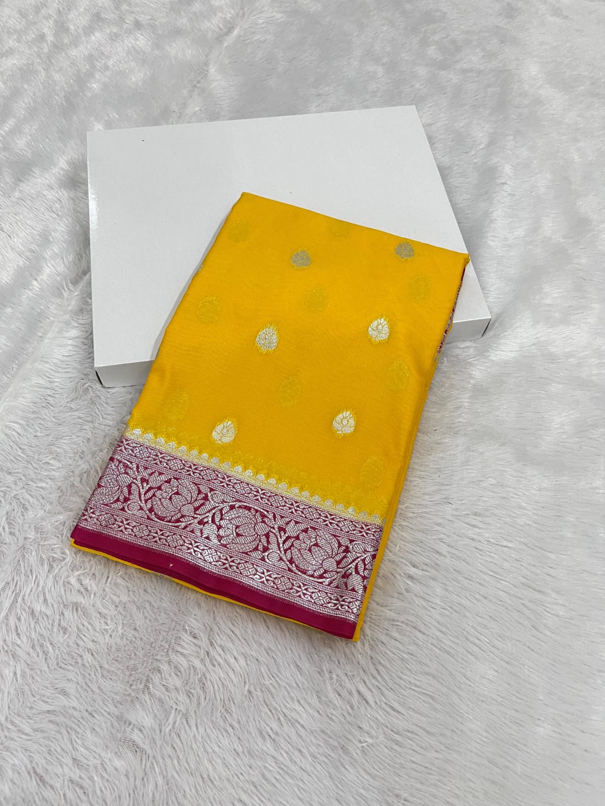Banarasi Semi Georgette Silk Saree – Premium Silver Zari Woven Elegance