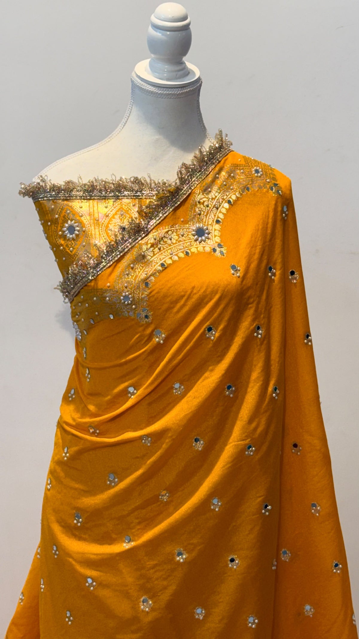 Elegant Soft Chiniya Katan Silk Saree with Mirror & Stone Work