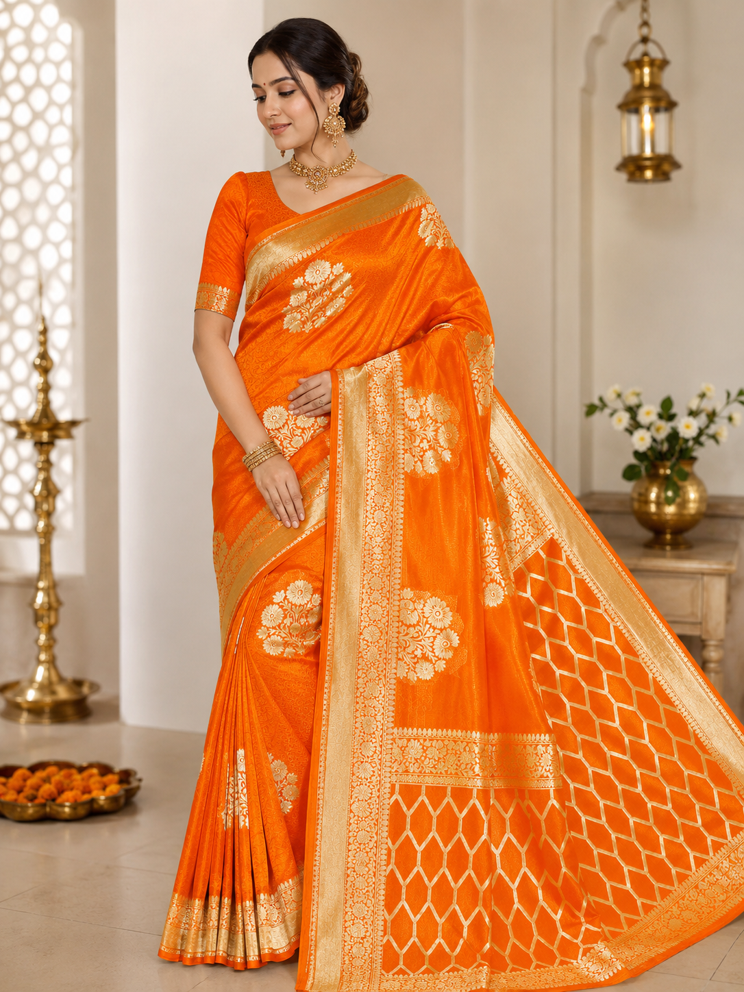 Beautiful Banaras Soft Raw Mango Silk Woven Premium Quality Saree
