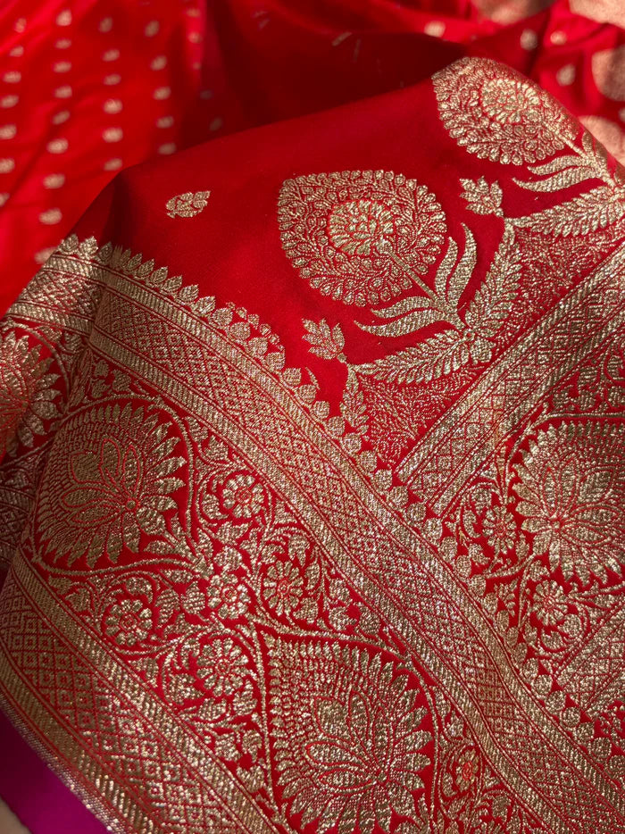 Royal Red Blended Satin Katan Silk Saree – A Statement of Timeless Elegance