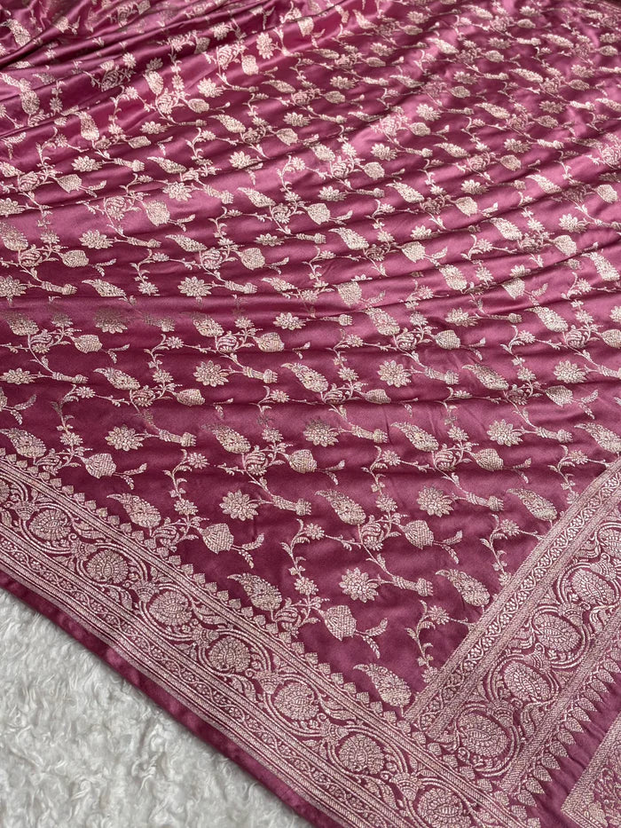 Elegant Mauve Pink Satin Mashru Silk Saree with Jaal Design