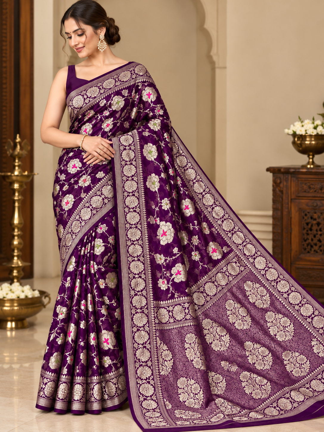 Banarasi Meendar Woven Semi Georgette Silk Saree – Timeless Elegance