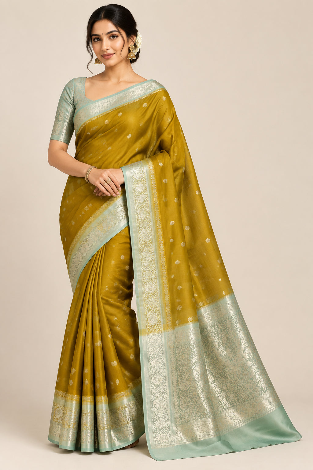 Premium Banarasi Raw Mango Silk Saree – Soft & Lightweight